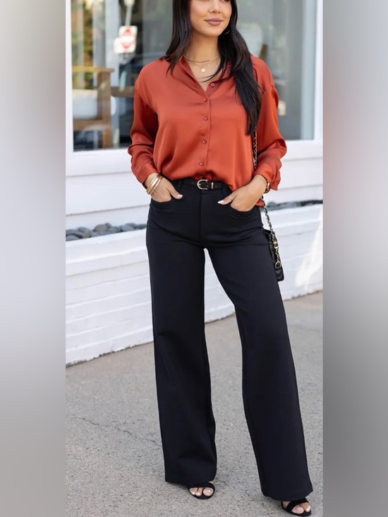 Pleione Tops - PLEIONE Lustrous Satin Button-Down Blouse